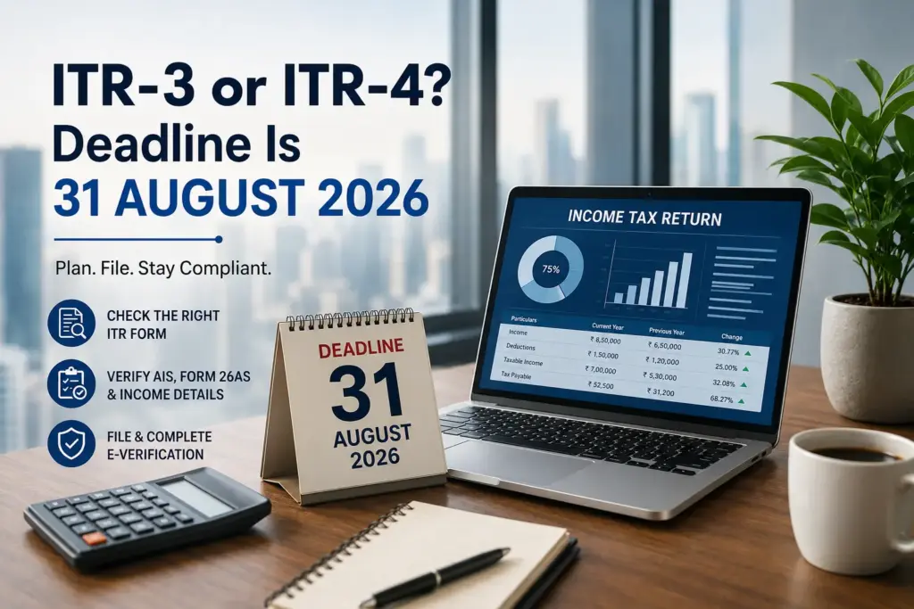 ITR-3 & ITR-4 Due Date 2026: 31 August Deadline Explained itr 3 itr 4 due date 2026 31 august